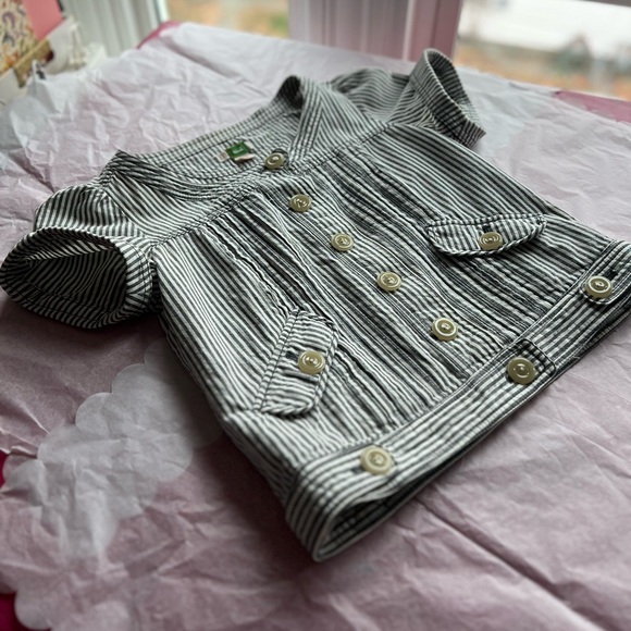 EUC Ett Twa Anthropologie sz 4 jacket short sleeve sailor stripe buttons pockets - Picture 4 of 16